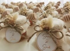 10 adet Hediyelik Bal Kaşıklı 28 cc Mini  Cam  Kavanozda  Söz, Nişan, Nikah, Doğum Günü Hediyeliği KREM