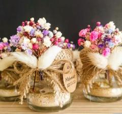 30 Adet 28 cc Bal kavanozunda İçi Mumlu Kuru Çiçekli Beyaz