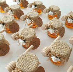 10 adet Hediyelik Bal Kaşıklı 28 cc Mini  Cam  Kavanozda  Söz, Nişan, Nikah, Doğum Günü Hediyeliği KREM