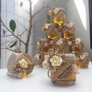 10 adet Hediyelik Bal Kaşıklı 28 cc Mini  Cam  Kavanozda  Söz, Nişan, Nikah, Doğum Günü Hediyeliği KREM