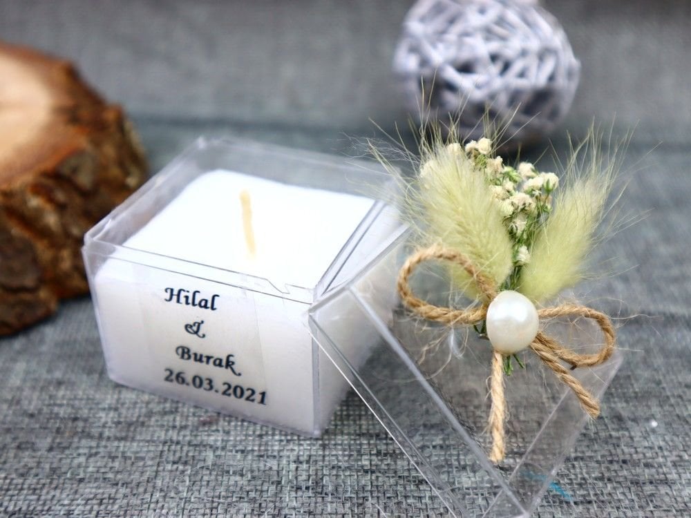 10 Adet Etiketli Kapaklı  Kare Mika Kutuda  Kokulu  Mum  Hediyelik Mum