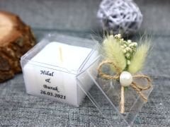 10 Adet Etiketli Kapaklı  Kare Mika Kutuda  Kokulu  Mum  Hediyelik Mum