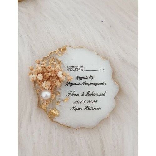 10 Adet Mıknatıslı Mağnet Epoksi Gold Beyaz Magnet  Söz Nişan Kına Hediyelik Nikah Şekeri Düğün Hediye