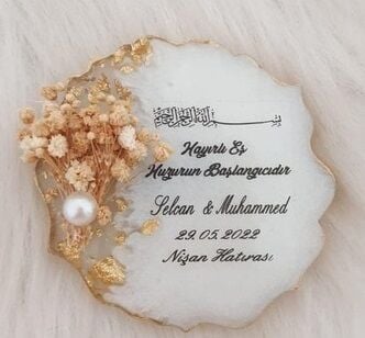 İncili 10 Adet Mıknatıslı Mağnet Epoksi Gold Beyaz Magnet Söz Nişan Kına Hediyelik Nikah Şekeri Düğün Hediye Mor
