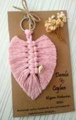 10 ADET Etiketli Jelatin Poşette  Yaprak Model   Makrome  Anahtarlık