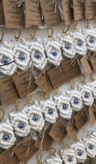 10 Adet Nazar Boncuklu Baklava Dilimli   Klipsi Makrome Anahtarlık