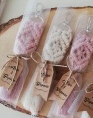 10 ADET Tüllü Etiketli  Baklava Dilimli Makrome Anahtarlık