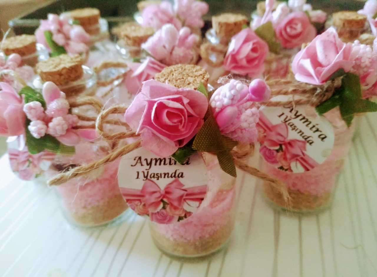 50 Adet   Cam Şişede  Hediyelik Çiçekli Jel Mum