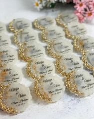50 Adet Mıknatıslı Mağnet Epoksi Gold Beyaz Magnet  Söz Nişan Kına Hediyelik Nikah Şekeri Düğün Hediye