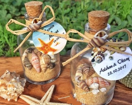 100 Adet 28 cc  Cam Şişede Mantar Kapaklı Deniz Kabuklu Jel Mum