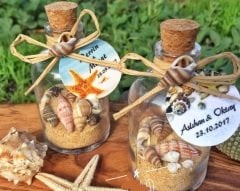 100 Adet 28 cc  Cam Şişede Mantar Kapaklı Deniz Kabuklu Jel Mum