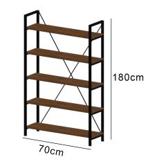 Deniz 5 Raflı Metal Kitaplık Ceviz