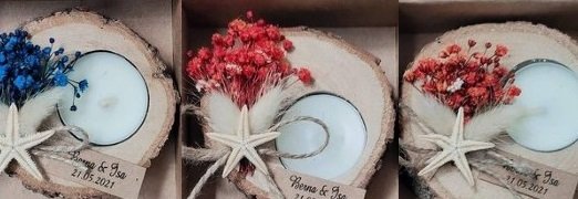 Deniz Yıldızlı Woodbackproduct çiçekli etiketli  Ağaç Kütük Mumluk