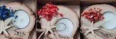 Deniz Yıldızlı Woodbackproduct çiçekli etiketli  Ağaç Kütük Mumluk