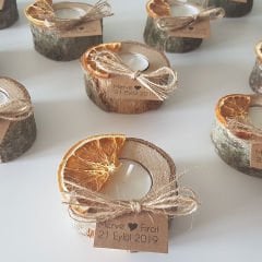 Portakallı Ahşap Ağaç Kütük Mumluk 10 Adet   Nikah Nişan Kına Şekeri hediyelik