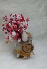 100 Adet 40 cc Etiketli Portakallı Tarçınlı Kurutulmuş Çiçekli Cam Şişede Kokulu Mum