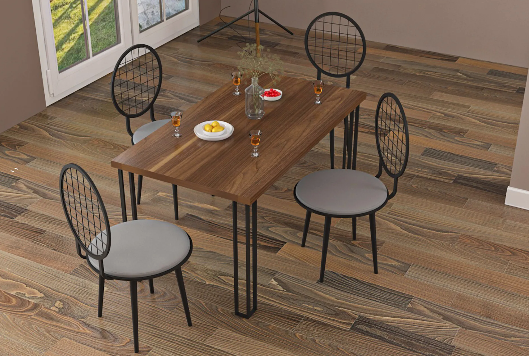 Özüm Masa Ve Sandalye Takımı Ceviz Gri 120X80