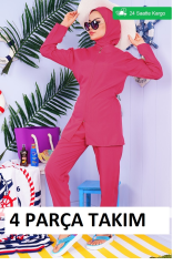 Bayan Tam Kapalı Uzun Tesettür Mayo Bone Boyunluk Alt ve Üst olarak 4 Parçadır