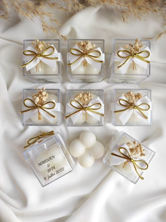 10 Adet Kutulu  Kişiye Özel  Bubble Mum Davet Hediyeliği