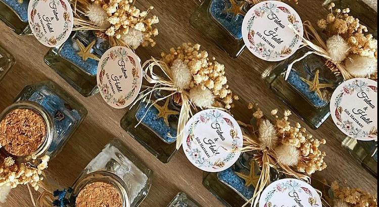 10 Adet Deniz Temalı Kurutulmuş Çiöekle Süslenmiş Jel Mum