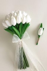 En Ucuz Islak Lale Gelin Buketi ve Damat Yaka Çiçeği