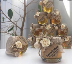 Çiçekli 28 cc Cam şişe Çiçek Balı Kavanoz Söz Nişan Kına Nikah Bebek Şekeri Doğum Günü Hediyelik