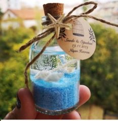 50 mm   Cam Şişede Mantar Kapaklı Deniz Kabuklu Deniz Yıldızlı el Mum