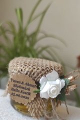 Çiçekli 40 cc Cam şişe Çiçek Balı Kavanoz Söz Nişan Kına Nikah Bebek Şekeri Doğum Günü Hediyelik