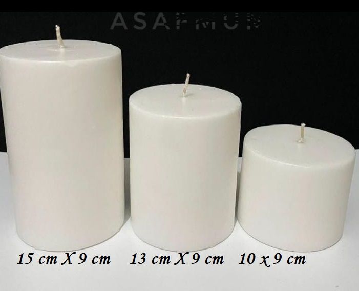 3'lü Kokulu Beyaz Silindir Mum Seti,  Mum, Doğal Mum, Dekoratif Mum Ürünün Boyutları :15 cm X 9 cm    13 cm X 9 cm   10 x 9 cm
