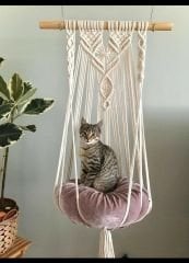 Makrome Kedi  Hamağı  Kedi salıncağı boy 130 cm, çap 50 cm
