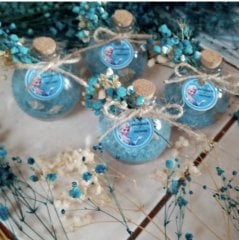 Etiketli Deniz Temalı Top Şişede Jel mum  50 cc Mantar Kapaklı Çiçekli Cam Şişe Jel Mum