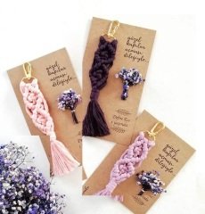 50 Adet Tüllü Etiketli  Baklava Dilimli Makrome Anahtarlık KREM