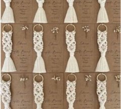 50 adet Tüllü Etiketli  Baklava Dilimli Makrome Anahtarlık KREM