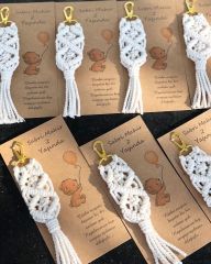 50 adet Tüllü Etiketli  Baklava Dilimli Makrome Anahtarlık KREM