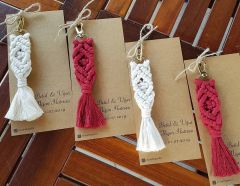 50 adet Tüllü Etiketli  Baklava Dilimli Makrome Anahtarlık KREM