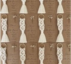 100 adet Tüllü Etiketli  Baklava Dilimli Makrome Anahtarlık KREM