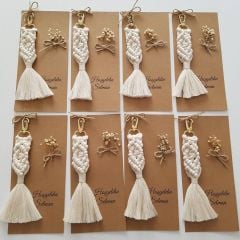 100 adet Tüllü Etiketli  Baklava Dilimli Makrome Anahtarlık KREM