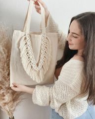 Yazlık El Yapımı Makrome Örgülü Bez Çanta Plaj Çantası(Kopya)