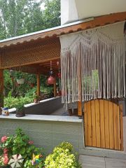 Hediyeliklerbizden 150 x 150 Makrome Tül Perde Rustik Ağaç Hediye Makrome Kapı Süsü Kapı Sinekliği Dekoratif Duvar Süsü