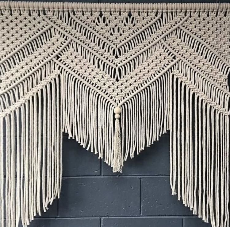 Hediyeliklerbizden 150 x 150 Makrome Tül Perde Rustik Ağaç Hediye Makrome Kapı Süsü Kapı Sinekliği Dekoratif Duvar Süsü