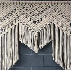 Hediyeliklerbizden 150 x 150 Makrome Tül Perde Rustik Ağaç Hediye Makrome Kapı Süsü Kapı Sinekliği Dekoratif Duvar Süsü