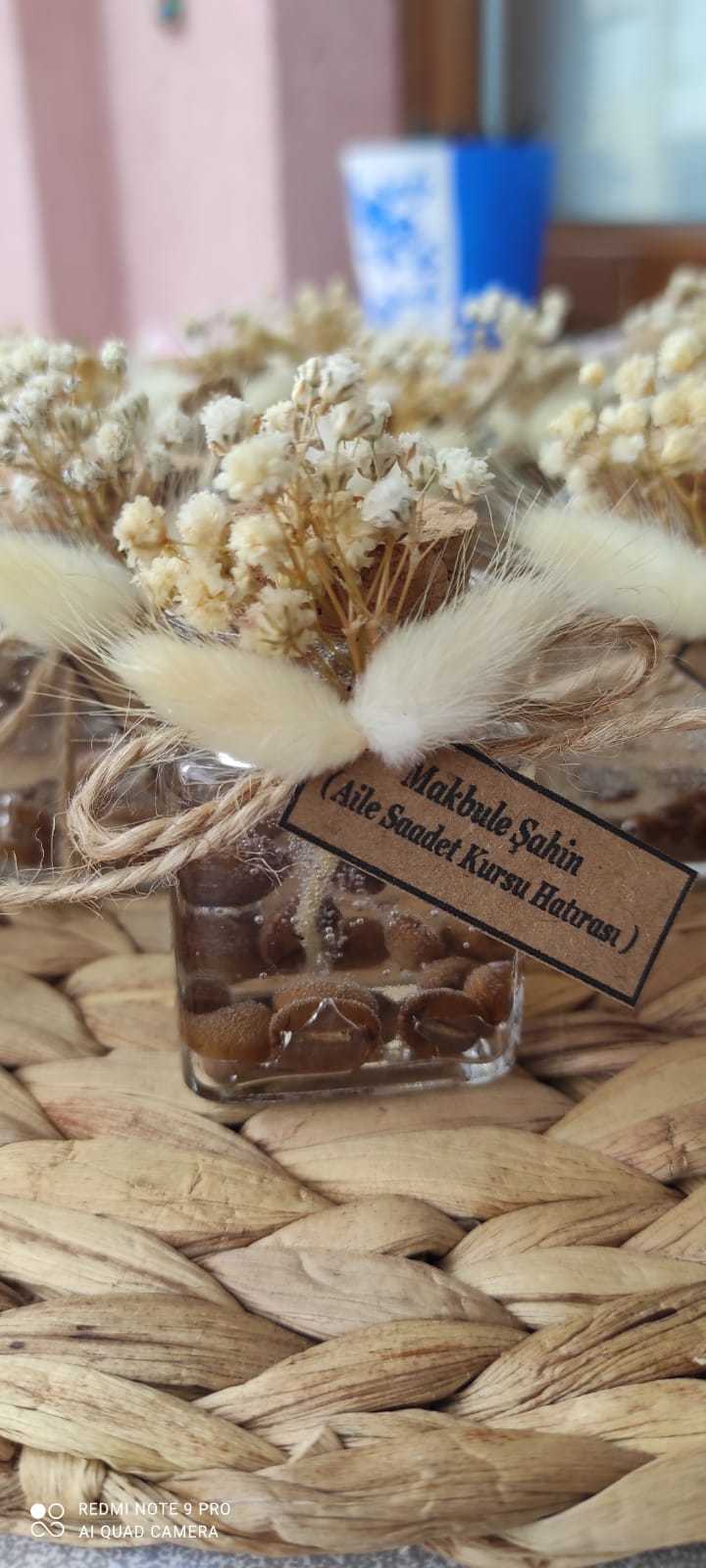 Cam Şişede Kahve Çekirdeği Jel Mum Nişan Kına Nikah Şekeri