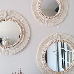 Hediyeliklerbizden  Yeni Yıl Hediyesi  Makrome Ayna 1 Adet Çerçeve İçi 30 cm  Boho Aynası, Konsol Aynası Yumuşak Saçaklı Makrome Ayna(Kopya)