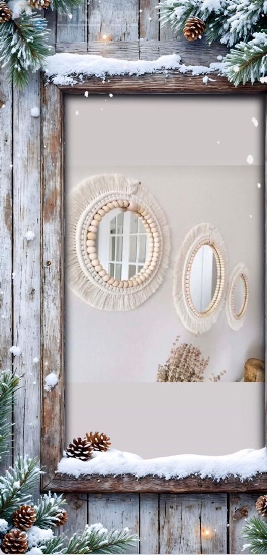 Hediyeliklerbizden  Yeni Yıl Hediyesi  Makrome Ayna 3 Adet Çerçeve İçi 30 cm  Boho Aynası, Konsol Aynası Yumuşak Saçaklı Makrome Ayna(Kopya)(Kopya)