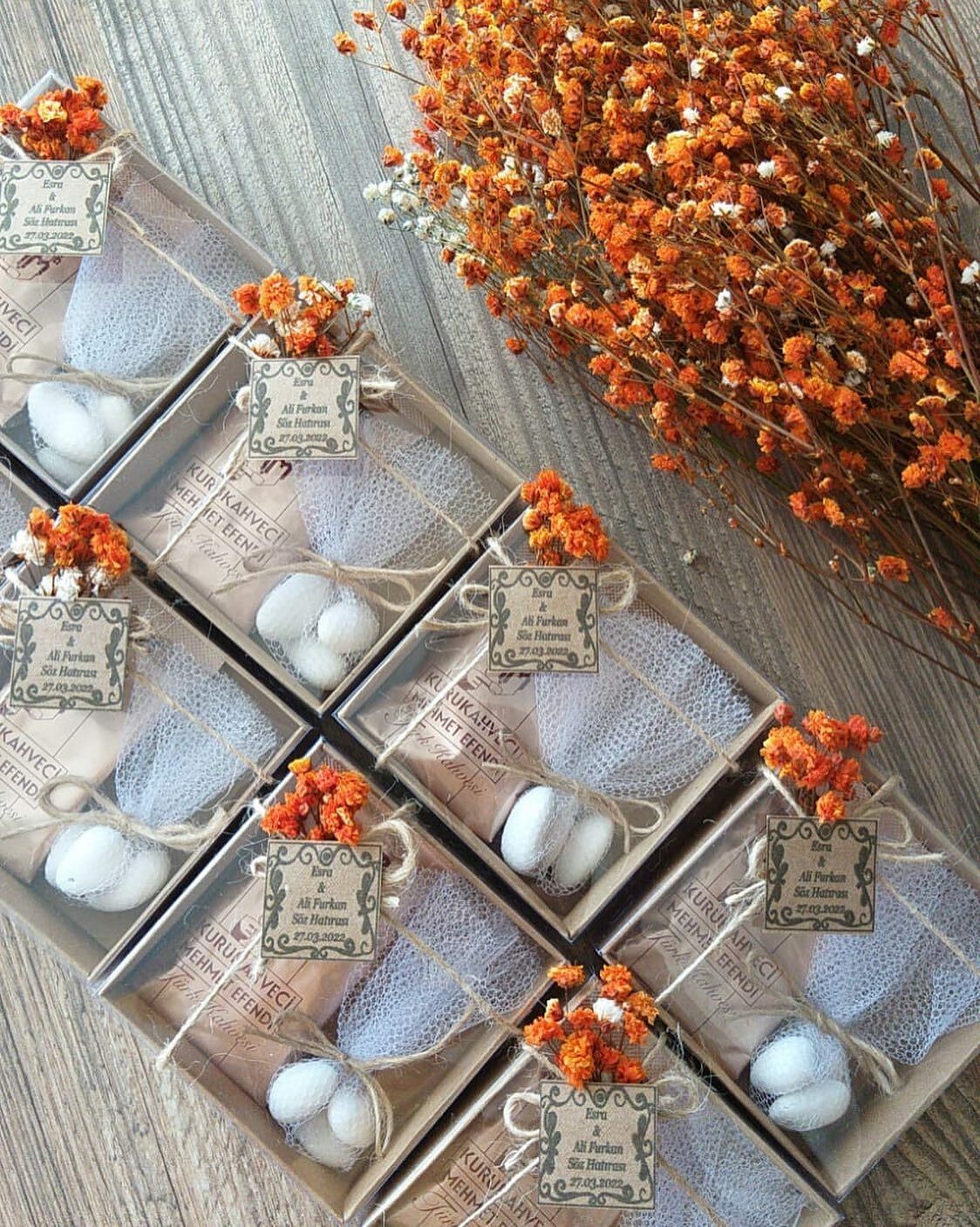 10  Asetatlı Kraft Kutuda Mehmet Efendi Türk  Kahvesi Badem Şekeri Söz Nikah Nişan Söz Hediyelikleri Beyaz