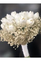 16 Adet Islak Lale Gerçek Doğal Cipso Çiçekli Gelin Çiçeği Ve Damat Yaka Çiçeği
