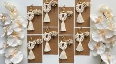 50  Adet Çiçekli Etiket Kartlı Makrome Anahtarlık