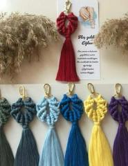 50  Adet Çiçekli Etiket Kartlı Makrome Anahtarlık KREM