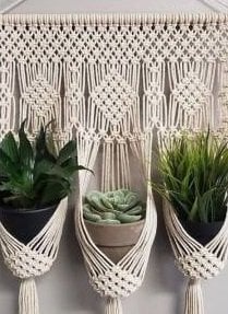 Makrome Saksılık Çiçeklik Sarkaç 3 lü Takma Ağacı Hediyeli KREM