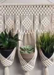 Makrome Saksılık Çiçeklik Sarkaç 3 lü Takma Ağacı Hediyeli KREM